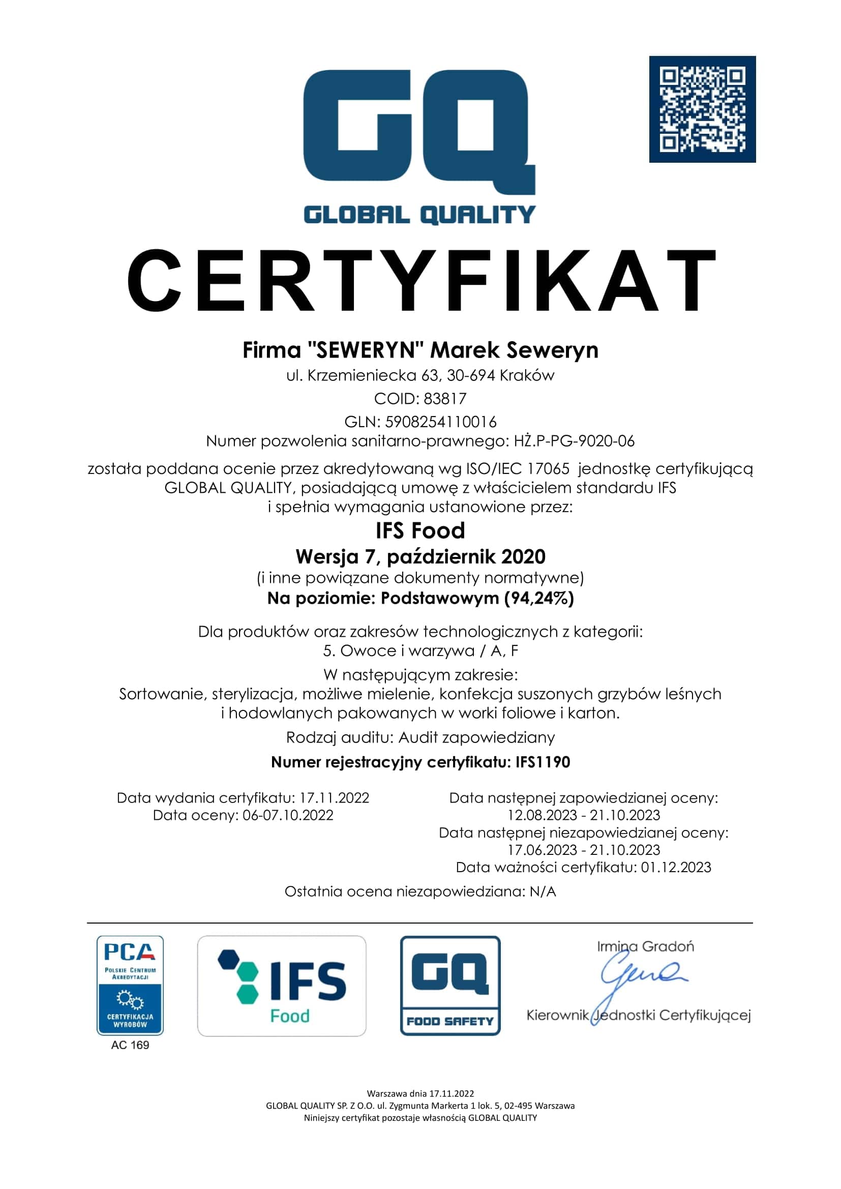 Certyfikat IFS