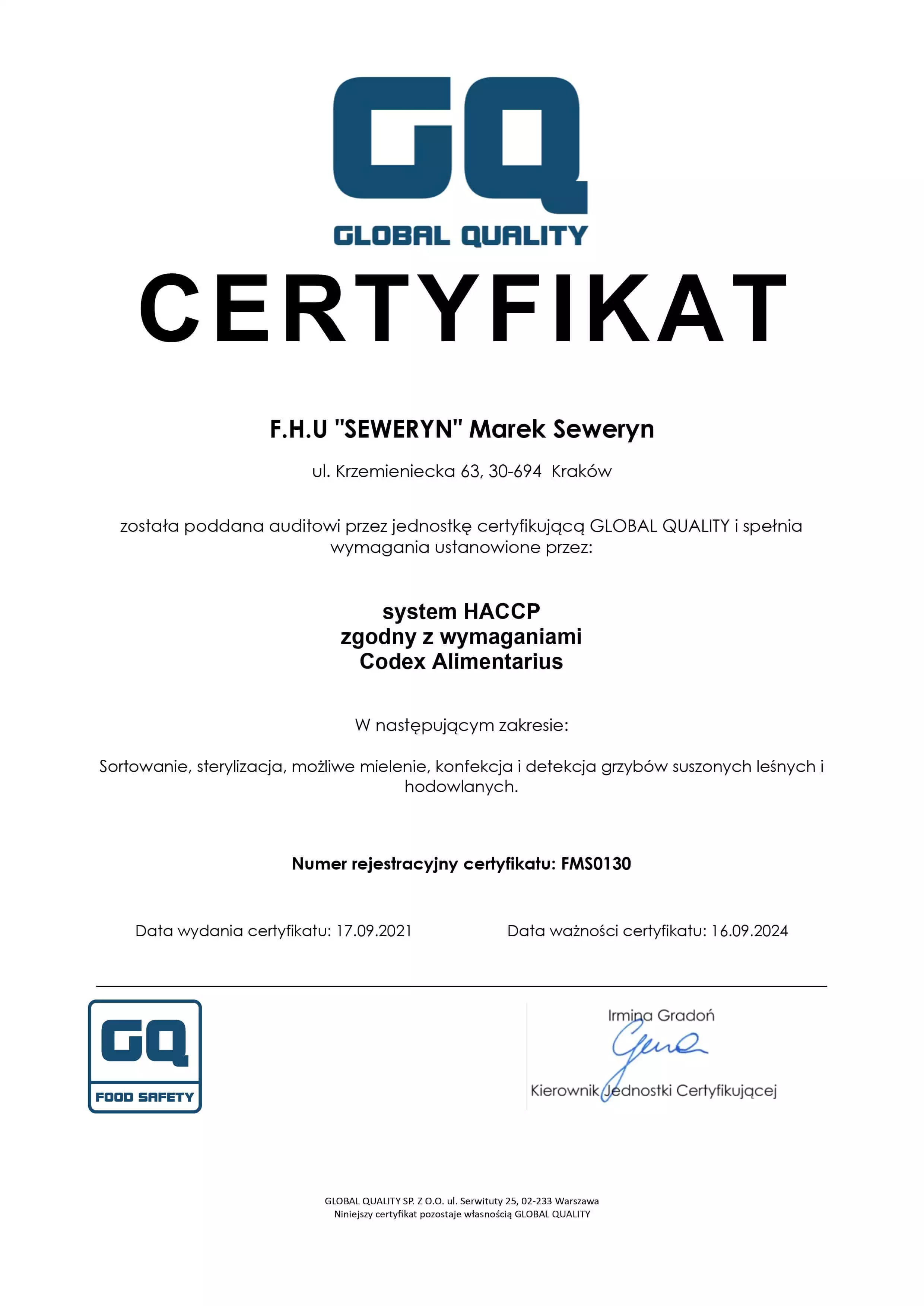 Certyfikat GQ 1